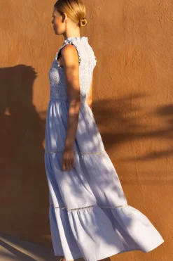 Oliphant Maxis|Dresses>Sleeveless Smocked Maxi- Chatham Blue