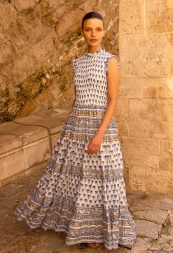 Oliphant Maxis|Dresses>Sleeveless Smocked Maxi- Lotus Navy