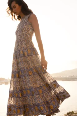 Oliphant Maxis|Dresses>Sleeveless Smocked Maxi- Marseille Blue