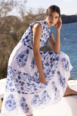 Oliphant Maxis|Dresses>Sleeveless Smocked Maxi- Marion Blue