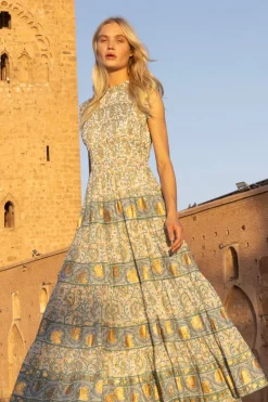 Oliphant Maxis|Dresses>Sleeveless Smocked Maxi- Marseille Green