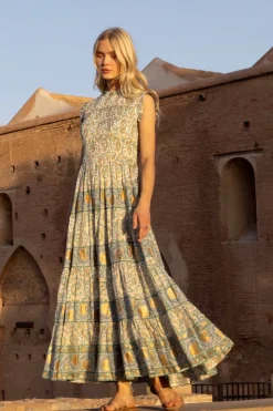 Oliphant Maxis|Dresses>Sleeveless Smocked Maxi- Marseille Green