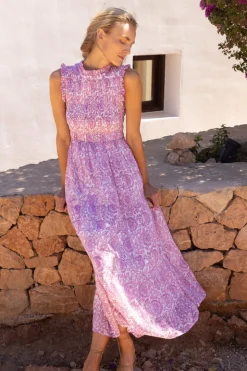 Oliphant Maxis|Dresses>Sleeveless Smocked Maxi- Malta Pink