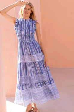 Oliphant Maxis|Dresses>Sleeveless Smocked Maxi- Ziggy Blue