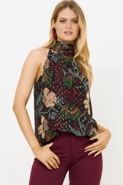 Oliphant Matching Sets|Tops>Sleeveless Tie Neck Top- Turin Wine