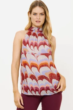 Oliphant Tops>Sleeveless Tie Neck Top- Venice Cognac