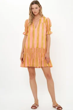 Oliphant Short & Mini Dresses|Dresses>Smocked Drop Mini- Cabana Coral
