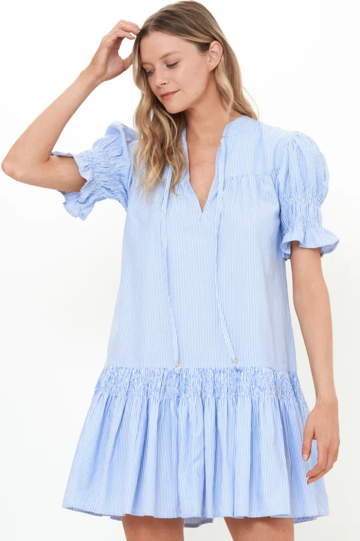 Oliphant Short & Mini Dresses|Dresses>Smocked Drop Mini- Chatham Blue