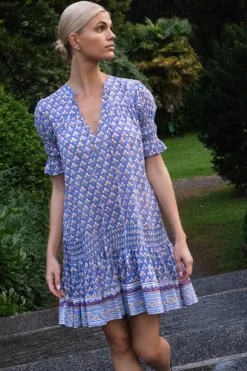 Oliphant Short & Mini Dresses>Smocked Drop Mini- Clover Blue