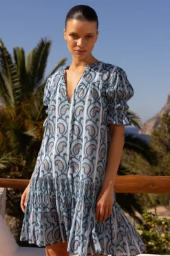 Oliphant Short & Mini Dresses|Dresses>Smocked Drop Mini- Goa Blue