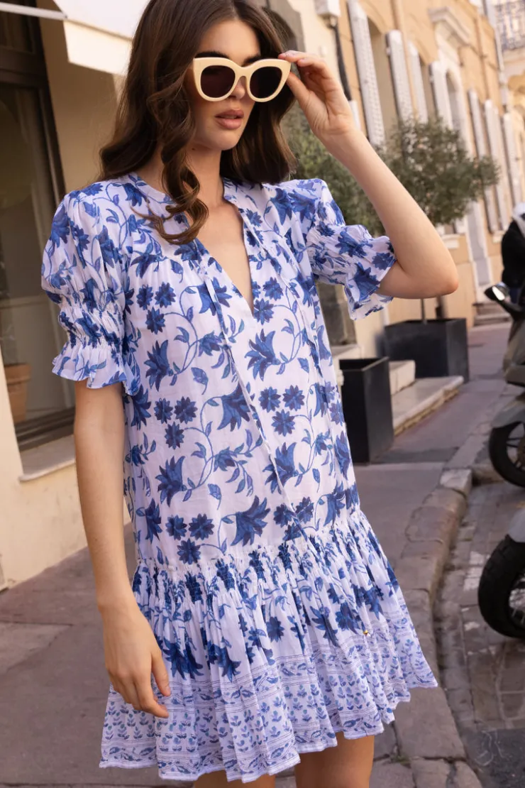Oliphant Short & Mini Dresses|Dresses>Smocked Drop Mini- Marion Blue