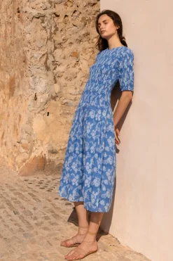 Oliphant Maxis|Dresses>Smocked Drop Waist Maxi- Pretoria Navy