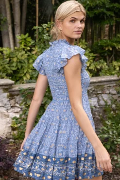 Oliphant Short & Mini Dresses>Smocked Flirty Short- Budapest Blue