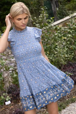 Oliphant Short & Mini Dresses>Smocked Flirty Short- Budapest Blue