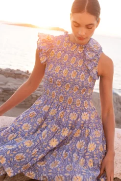 Oliphant Short & Mini Dresses|Dresses>Smocked Flirty Short- Mughal Blue