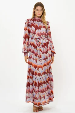 Oliphant Maxis>Smocked Neck Maxi- Venice Cognac