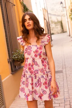 Oliphant Short & Mini Dresses|Dresses>Smocked Square Neck Mini- Pretoria Pink