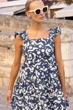 Oliphant Short & Mini Dresses|Dresses>Smocked Square Neck Mini- Acadia Navy