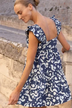 Oliphant Short & Mini Dresses|Dresses>Smocked Square Neck Mini- Acadia Navy