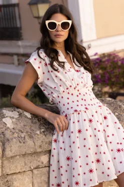 Oliphant Short & Mini Dresses|Dresses>Smocked Waist Roll Sleeve- Ellsworth Red