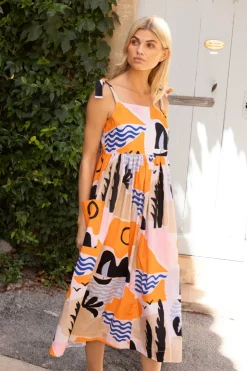 Oliphant Midis|Dresses>Tie Strap Pocket Midi- Riviera Orange