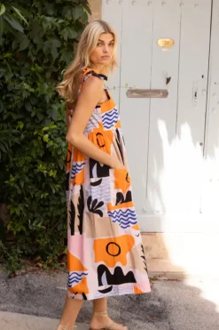 Oliphant Midis|Dresses>Tie Strap Pocket Midi- Riviera Orange