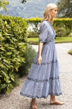 Oliphant Maxis>V-Neck Cuffed Maxi- Budapest Blue