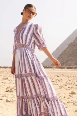 Oliphant Maxis|Dresses>V-Neck Cuffed Maxi- Haveli Peri