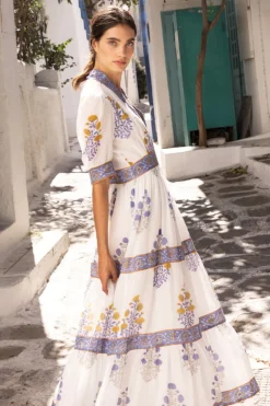 Oliphant Dresses|Maxis>V-Neck Cuffed Maxi- Napa Blue