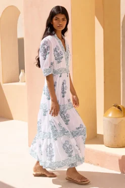 Oliphant Maxis|Dresses>V-Neck Cuffed Maxi- Salvia Green