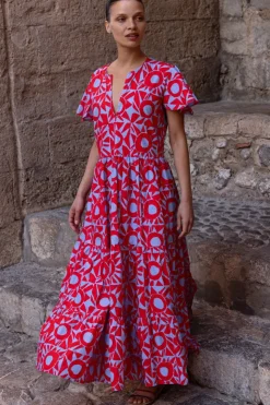 Oliphant Maxis|Dresses>V-Neck Maxi- Eclipse Red