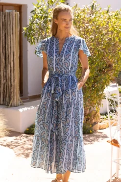 Oliphant Maxis|Dresses>V-Neck Maxi- Goa Blue