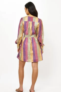 Oliphant Short & Mini Dresses>V-Neck Mini Dress- Torino Blue