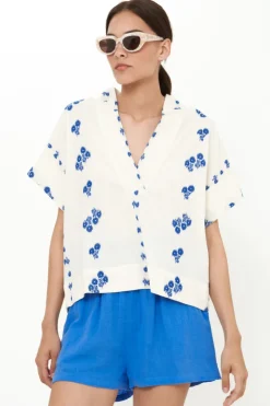 Oliphant Tops|Matching Sets>V-Neck Top- Wicklow Blue