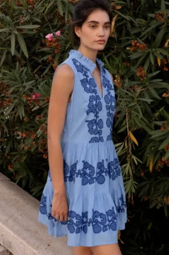 Oliphant Short & Mini Dresses|Dresses>Yoke Dress- Tangier Blue
